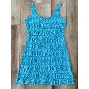 Tango Mango Aqua Ruffle Tank Dress Large Stretchy Layered Scoop Neck Pattern